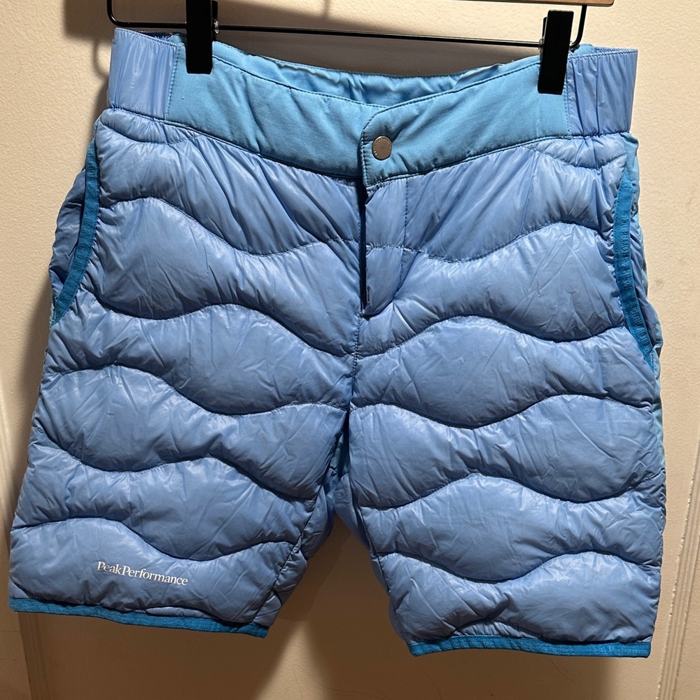 Peak Performance Sky Blue Down Puffer Shorts - image 1